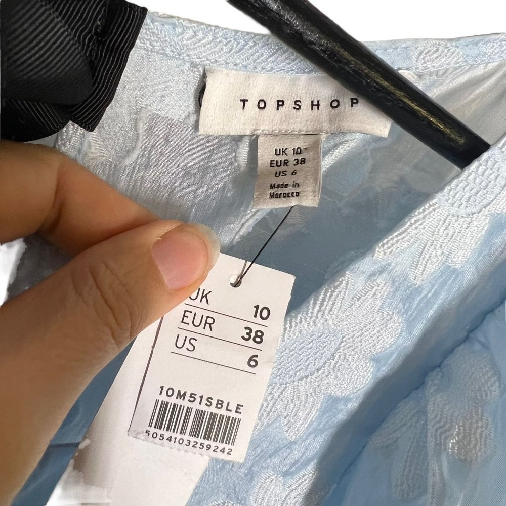 NWT Topshop Blue White Floral Sheer Babydoll Short Sleeve Dress 6 - Picture 4 of 9